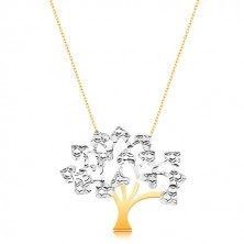 Ogrlica iz kombinacije 14-k zlata – drevo življenja s srčastimi listi