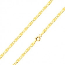 Zapestnica iz 14-k zlata – podolgovati členi z izrezi in trikotniki, ovali členi, 210 mm