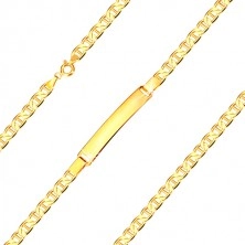 Zapestnica s ploščico iz 14-k rumenega zlata – ploščati členi s paličico, 190 mm