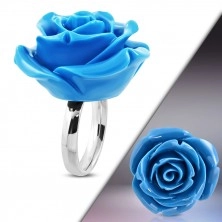 Prstan iz nerjavečega jekla – cvetoča vrtnica, sijoča modra smole
