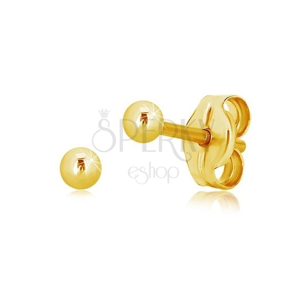 Uhani iz 14-k rumenega zlata – sijoča preprosta kroglica, 2,5 mm