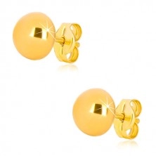 Uhani iz 9-k rumenega zlata – preprosta polkroglica, sijoča površina, 7 mm