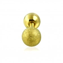 Piercing za uho iz nerjavečega jekla – gladka in peskana kroglica zlate barve, 6 mm