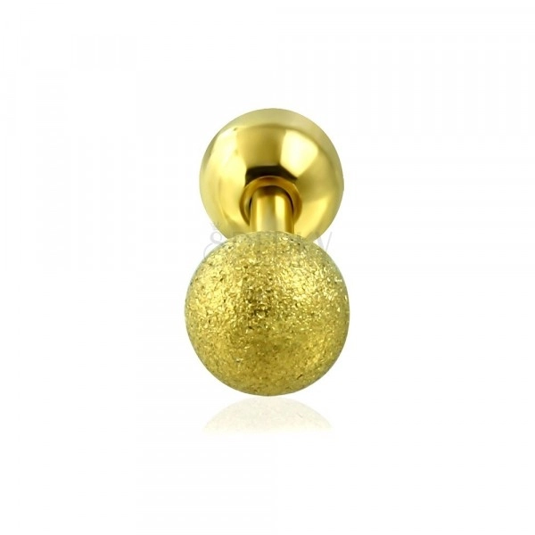 Piercing za uho iz nerjavečega jekla – gladka in peskana kroglica zlate barve, 6 mm