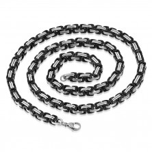 Jeklena verižica črno-srebrne barve - bizantinski vzorec, dvojni členi, 5 mm