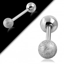 Jeklen piercing za uho – peskana kroglica srebrne barve, 16 mm