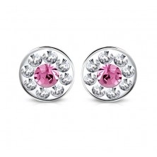 Jekleni uhani – cvet s kristai Swarovski®, rožnat cirkon, 7 mm
