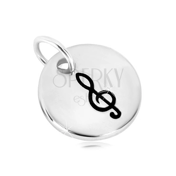 Obesek iz srebra 925 – sijoč krog z violinskim ključem