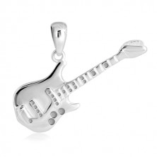 Obesek iz srebra 925 – detajlirana bas kitara, sijoča površina