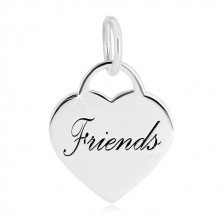 Obesek iz srebra 925 –srce z napisom Friends, sijoča površina