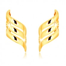 Uhani iz 9-k rumenega zlata – tri gladke linije, ukrivljene v spiralo