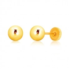Uhani iz 9-k rumenega zlata – sijoča kroglica, čepki, ki se privijejo, 5 mm