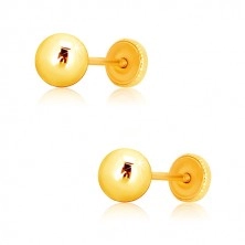 Uhani iz 9-k rumenega zlata – sijoča kroglica, čepki, ki se privijejo, 5 mm
