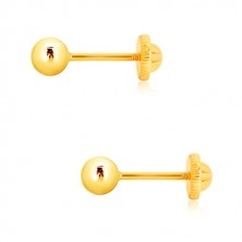 Uhani iz 9-k rumenega zlata – sijoča kroglica, čepki, ki se privijejo, 4 mm