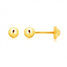 Uhani iz 9-k rumenega zlata – sijoča kroglica, čepki, ki se privijejo, 4 mm