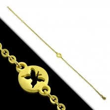 Jeklena zapestnica za zapestje ali gleženj zlate barve – krog z izrezom v obliki metulja