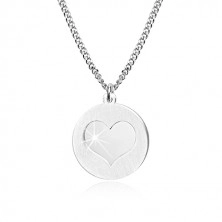 Ogrlica iz srebra 925 – sijoč krog, mat krog s srčastim izrezom