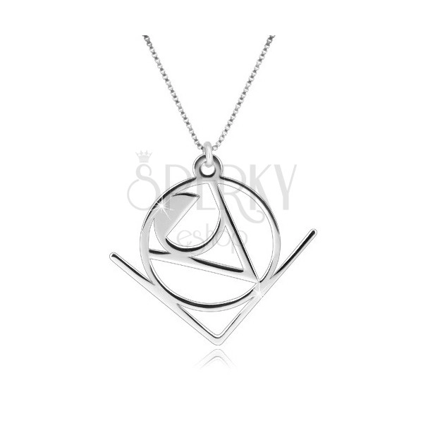 Ogrlica iz srebra 925 – beseda Love z abstraktnim geometrijskim motivom