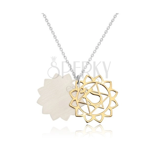Ogrlica iz srebra 925 – sijoča srčna čakra zlate barve, mat lotusov cvet