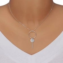 Ogrlica iz srebra 925 – oglata verižica, obris kroga, krogec in paličica