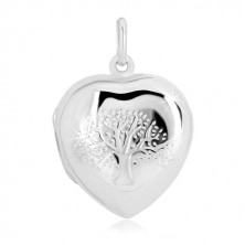 Obesek iz srebra 925 – simetrično srce z gravuro, drevo življenja