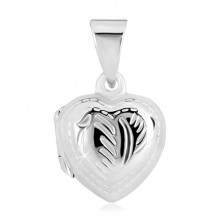 Medaljon iz srebra 925 – simetrično srce, fina gravura, motiv peresa