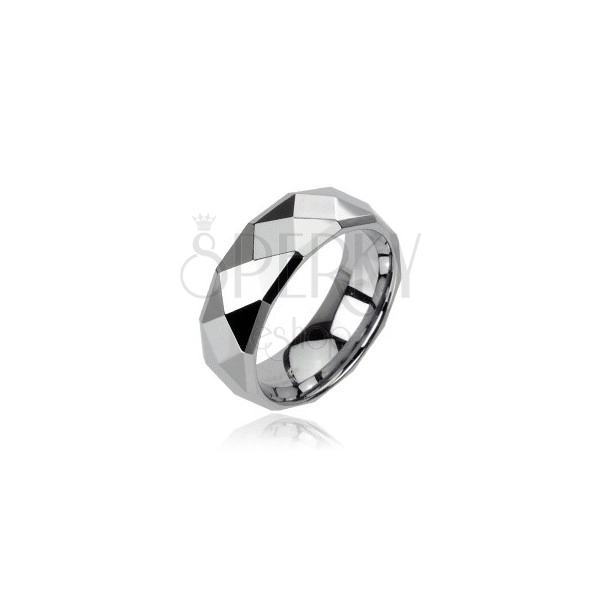 Volframov prstan srebrne barve z rombi, 6 mm