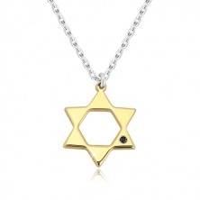 Ogrlica iz srebra 925 – Davidova zvezda zlate barve, črn diamant
