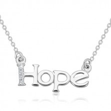 Ogrlica iz srebra 925 – lesketava verižica, napis HOPE z linijo diamantov