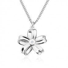 Ogrlica iz srebra 925 – sijoč trak, cvet s petimi cvetnimi listi in briljantom