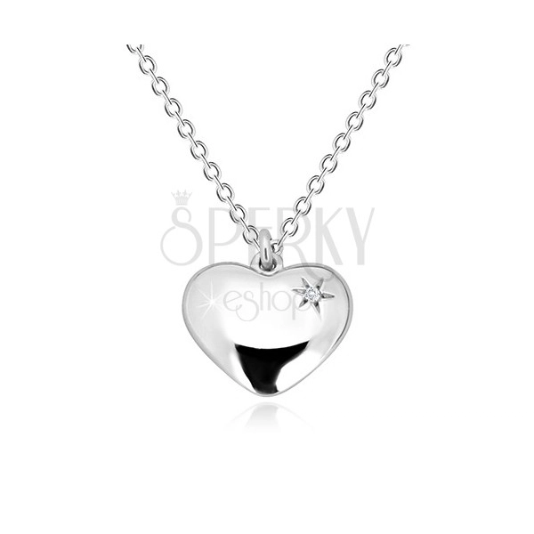 Ogrlica iz srebra 925 – sijoče srce z zvezdo in diamantom