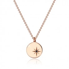 Ogrlica iz srebra 925 rožnato zlate barve - sijoč krog, severnica, črn diamant