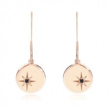 Komplet  iz srebra 925 rožnato zlate barve – ogrlica in uhani, krog s severnico, črn diamant