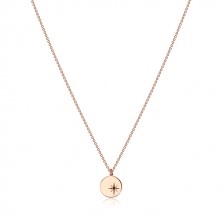 Komplet  iz srebra 925 rožnato zlate barve – ogrlica in uhani, krog s severnico, črn diamant