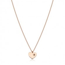 Ogrlica iz srebra 925 rožnato zlate barve – simetrično srce, severnica, črn diamant