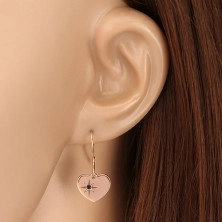 Komplet iz srebra 925 rožnato zlate barve – ogrlica in uhani, srce s severnico, črn diamant
