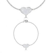 Tridelni komplet iz srebra 925 – simetrično srce s cirkoni, verižica z zaporednim vzorcem