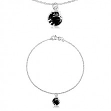 Zapestnica iz srebra 925 – v klobčič zvita mačka, črna glazura, sijoča verižica