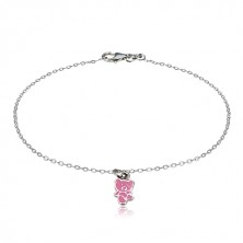 Zapestnica iz srebra 925 – medvedek z rožnato glazuro, sijoča verižica