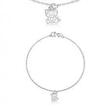 Zapestnica iz srebra 925 – obesek v obliki mačke, sijoči ovalni členi