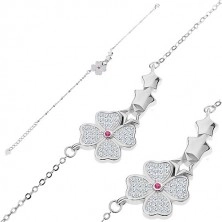 Zapestnica iz srebra 925 – lesketav cvet, tri zvezde, majhni ovalni členi