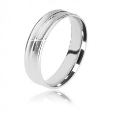 Poročni prstan iz srebra 925 – dva mat pasova in ožja sredinska linija, 5 mm