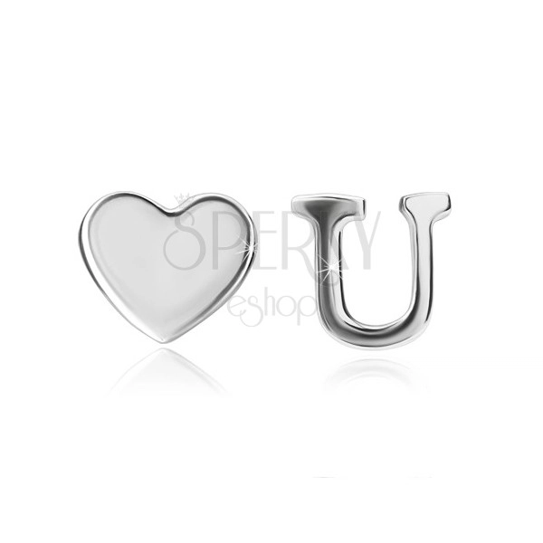 Uhani iz srebra 925 - lesketavo srce in črka U, čepki