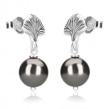 Uhani iz srebra 925 – kroglice v barvi hematita, školjka, čepki