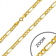 Verižica iz 9-k rumenega zlata - podolgovati člen, trije ovalni členi, 450 mm