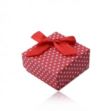 Rdeča darilna škatlica za prstan ali uhane, bele pike, pentlja