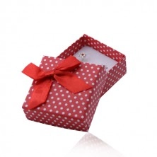 Rdeča darilna škatlica za prstan ali uhane, bele pike, pentlja