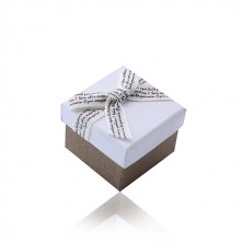 Belo-rjava darilna škatlica za prstan ali uhane - kremasta pentlja z rjavimi črkami