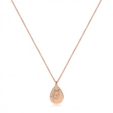 Ogrlica iz srebra 925 v bakreni barvi – sijoč obesek v obliki solze s sliko srn