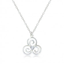 Sijoča ogrlica iz srebra 925 – keltski simbol triskelion s prozornim cirkonom